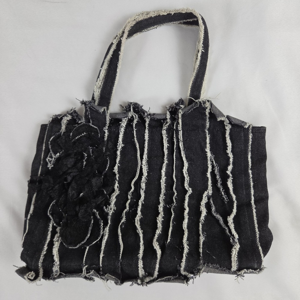 KOOKAI Paris black frayed denim tote style shoulder bag Purse